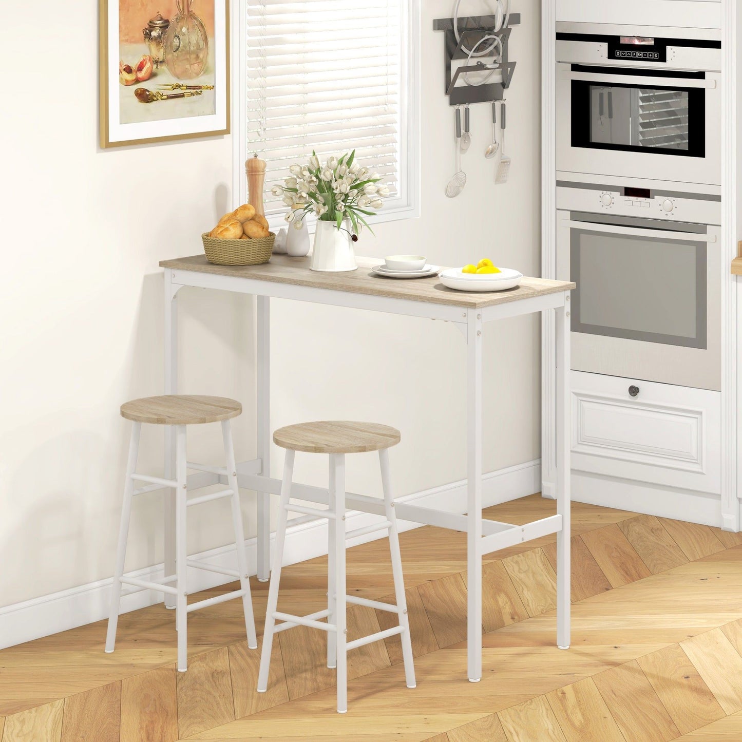 3-Piece Counter Height Bar Table and Chairs Set for 2 - Oak