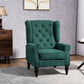 Button-Tufted Fabric Accent Chair with Wood Legs - Dark Green