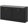 Upholstered Shoe Storage Bench with 2 Flip Drawers - Black