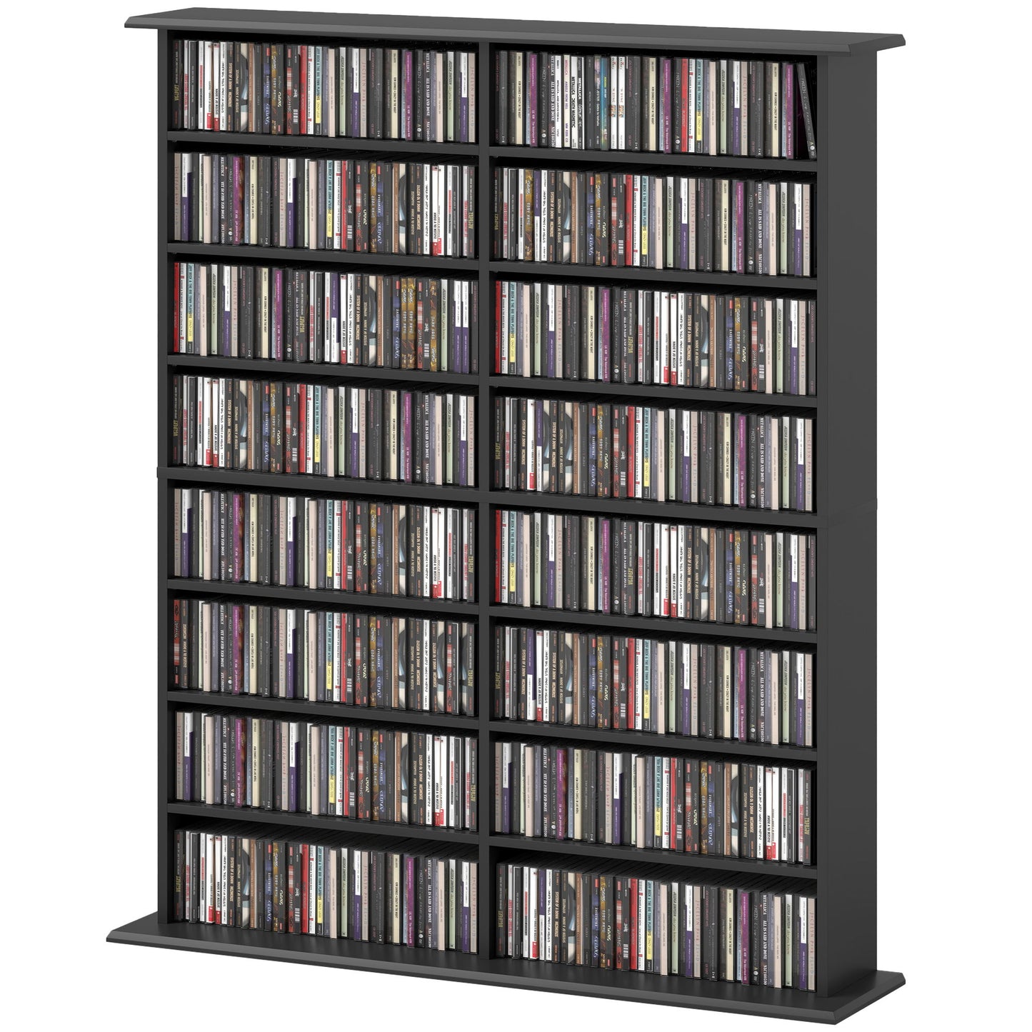 8-Tier DVD Shelf with 12 Adjustable Shelves, Double CD Shelf, Holds 720 CDs, 396 DVDs or 396 Blu-rays, Black
