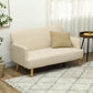 Velvet Feel Fabric 2 Seater Sofa, Small Sofa Loveseat with 8.3" Thick Padding and Wood Legs, Cream White