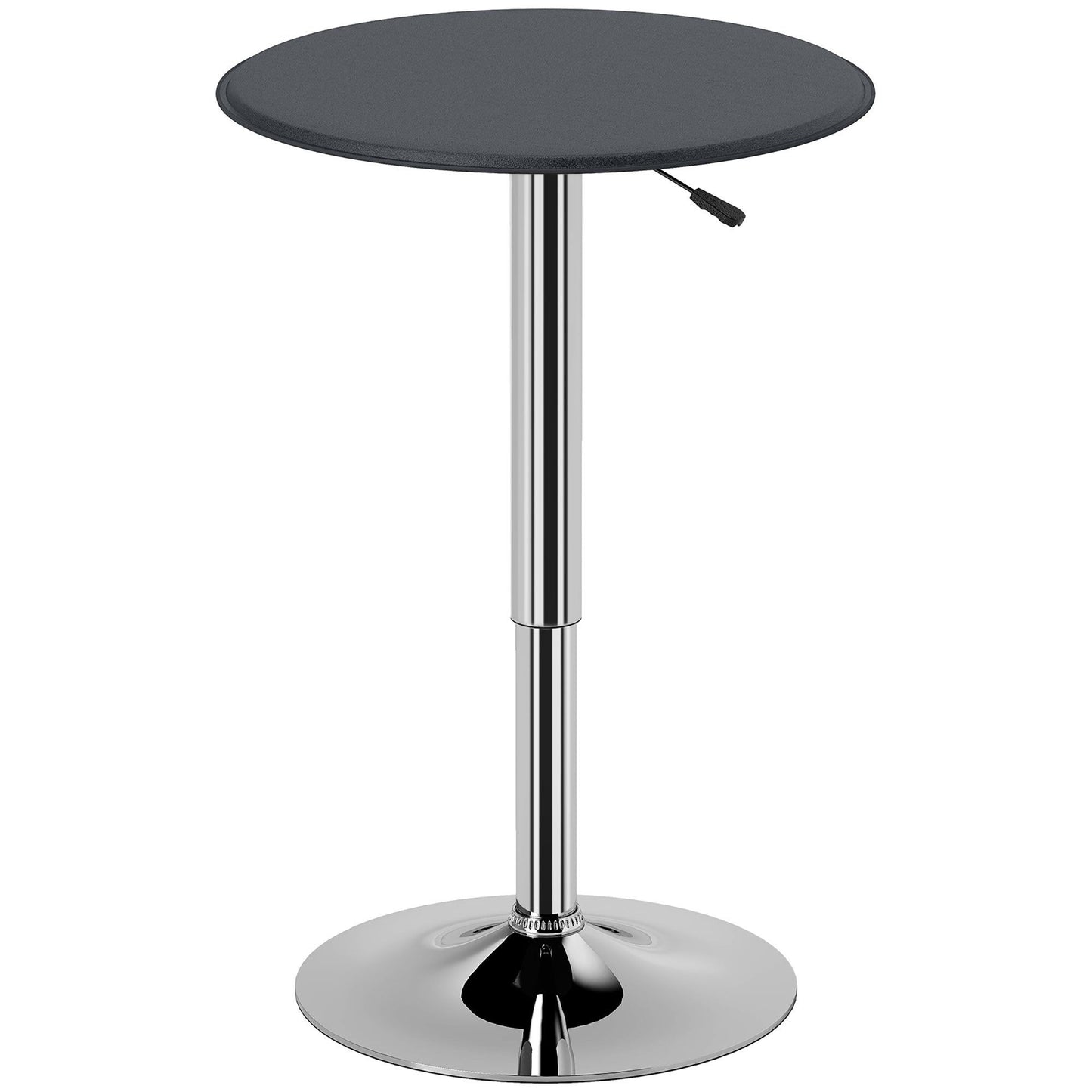 Round Adjustable-Height Bar Table with Chrome Base - Black