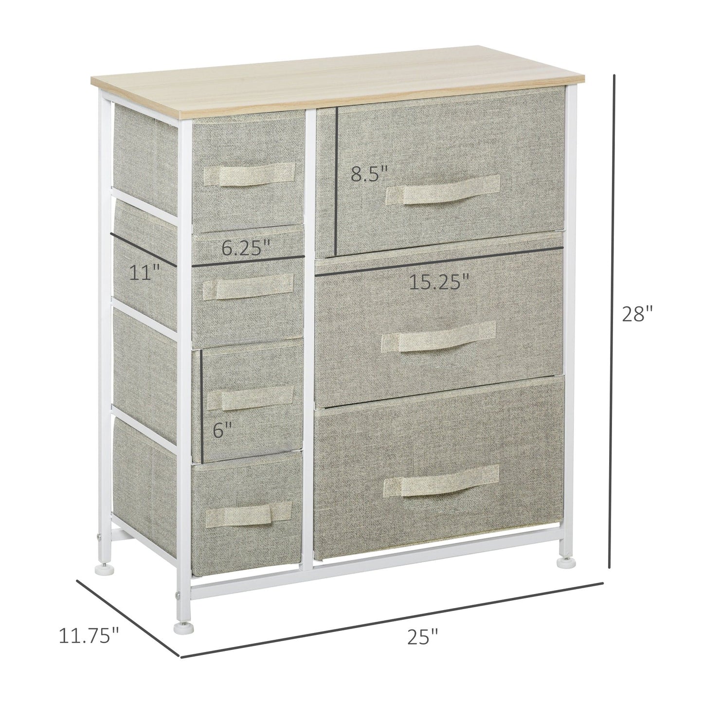 7-Drawer Fabric Dresser with Metal Frame - Light Grey