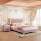 Queen Size Bedroom Set with Upholstered Platform Bed, LED Lights and 2 Nightstands, Bed for Living Room, 84" L x 64" W x 46" H, Pink