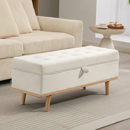 Storage Ottoman Bench with Lift-Up Lid - Cream White