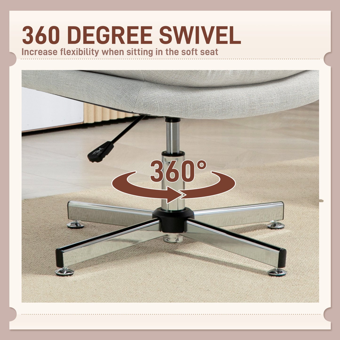 Computer Desk Chair, Armless Office Chair with Wide Padded Seat and Adjustable Height, Cream White