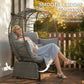 Double Outdoor Glider Egg Chair, Outdoor Loveseat Glider with Cushions and Pillows, Dark Grey