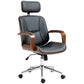 Office Chair, PU Leather Desk Chair with Removable Headrest, Adjustable Height, Tilt Function and with Wheels, Black