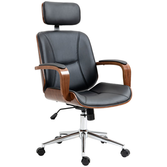 PU Leather Office Chair with Removable Headrest - Black