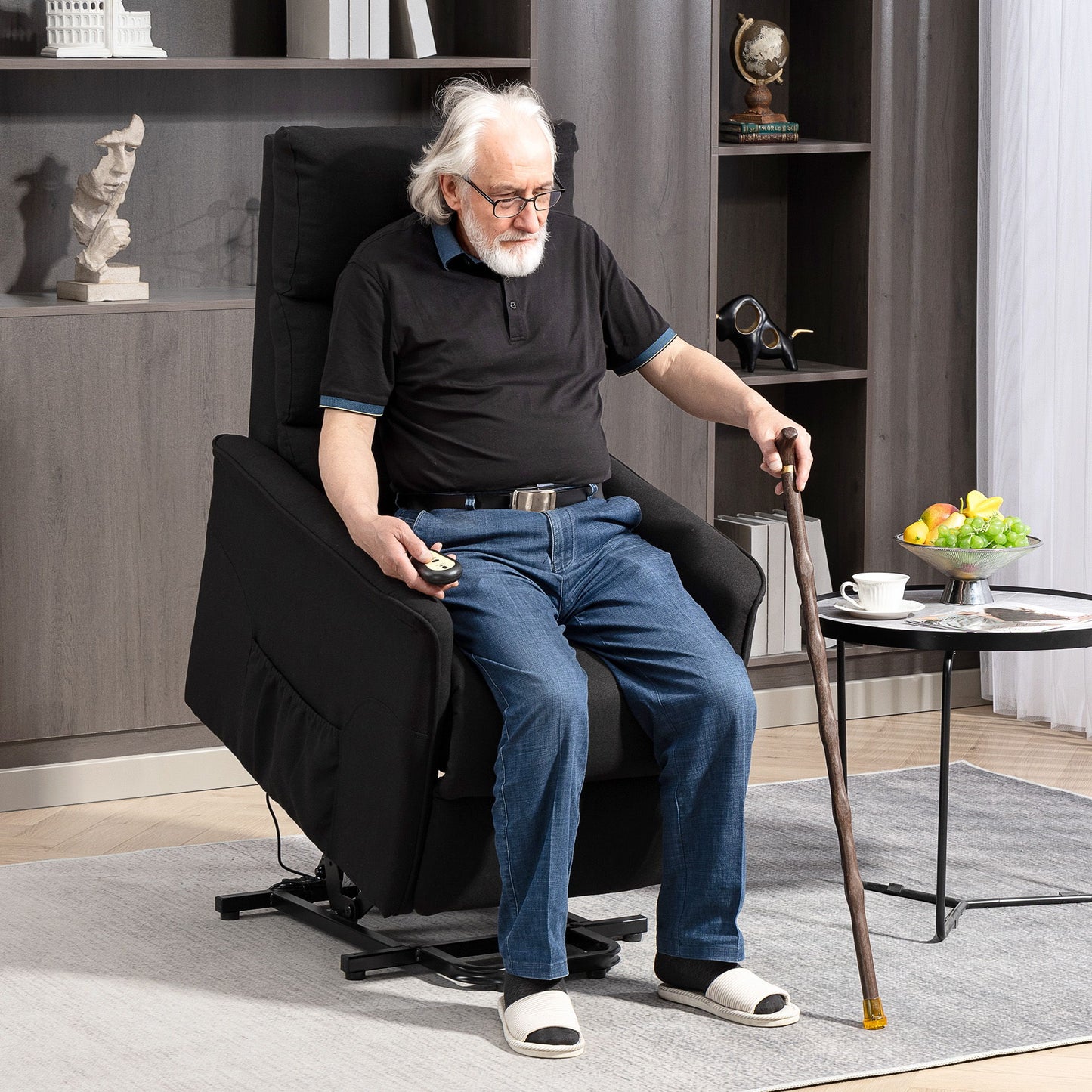Lift Chair for Elderly, Power Chair Recliner with Remote Control, Side Pockets for Living Room, Black