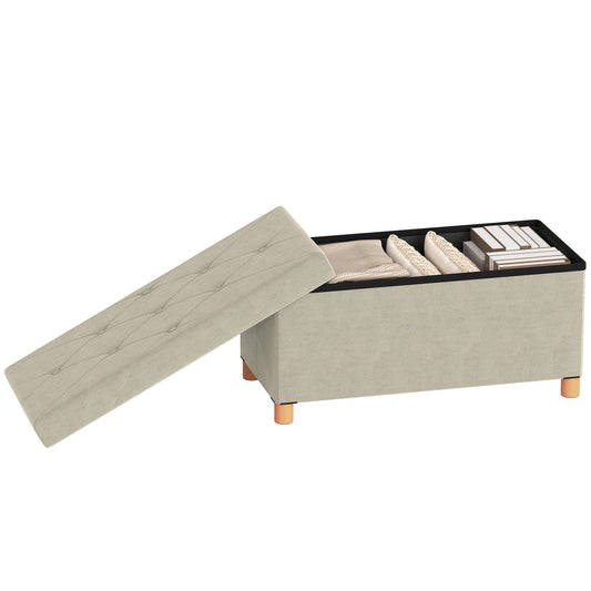 Velvet Foldable Storage Ottoman Footrest - Cream White