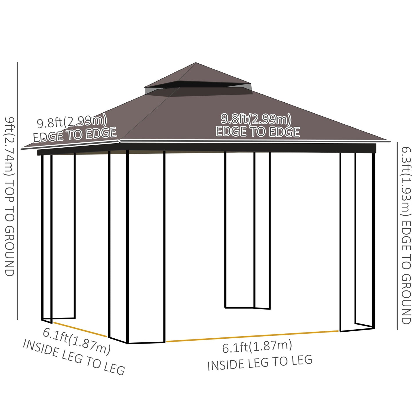 10'x10' Soft-top Patio Gazebo with Double Tier Roof, Mesh Curtains, Display Shelves, Top Hooks, Coffee