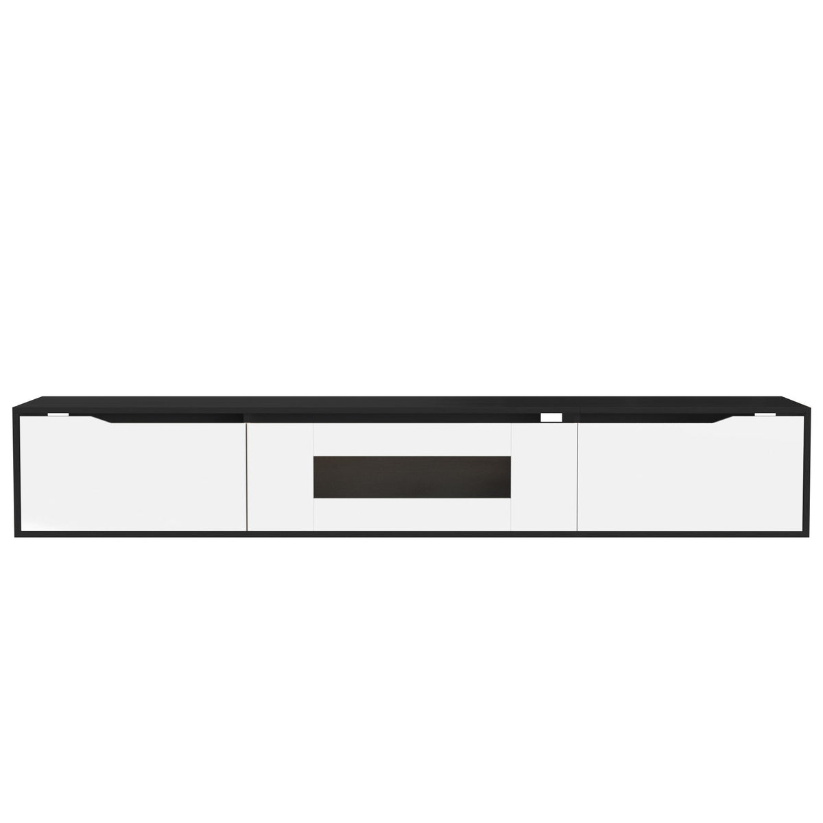 High-Gloss TV Stand with Customizable LED Lighting and Versatile Mounting Options, Modern Design, 71" L x 12" W x 12" H, Black+White