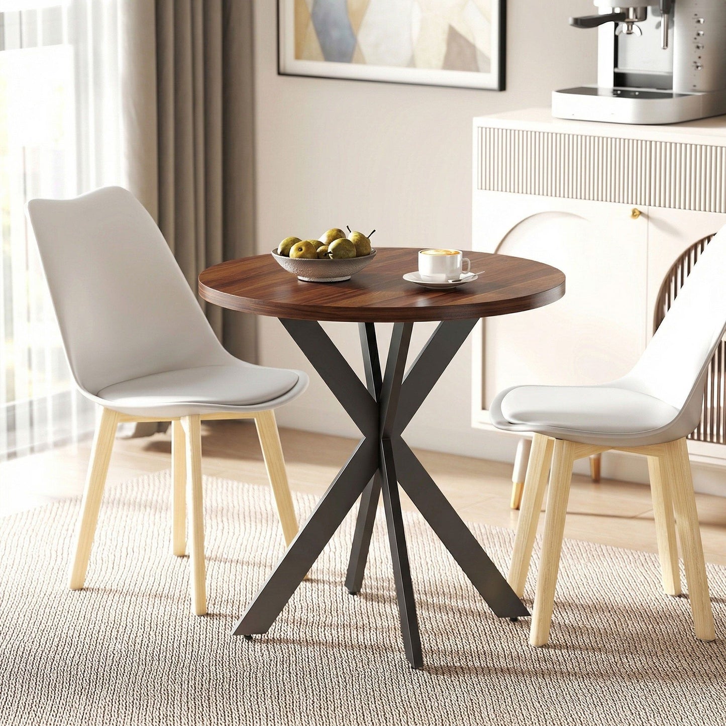 29" Round Dining Table with Steel Legs - Walnut