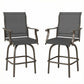 Outdoor Bar Stools Set of 2, Swivel Bar Height Chairs with High Back, Curved Armrests and Steel Frame, Black