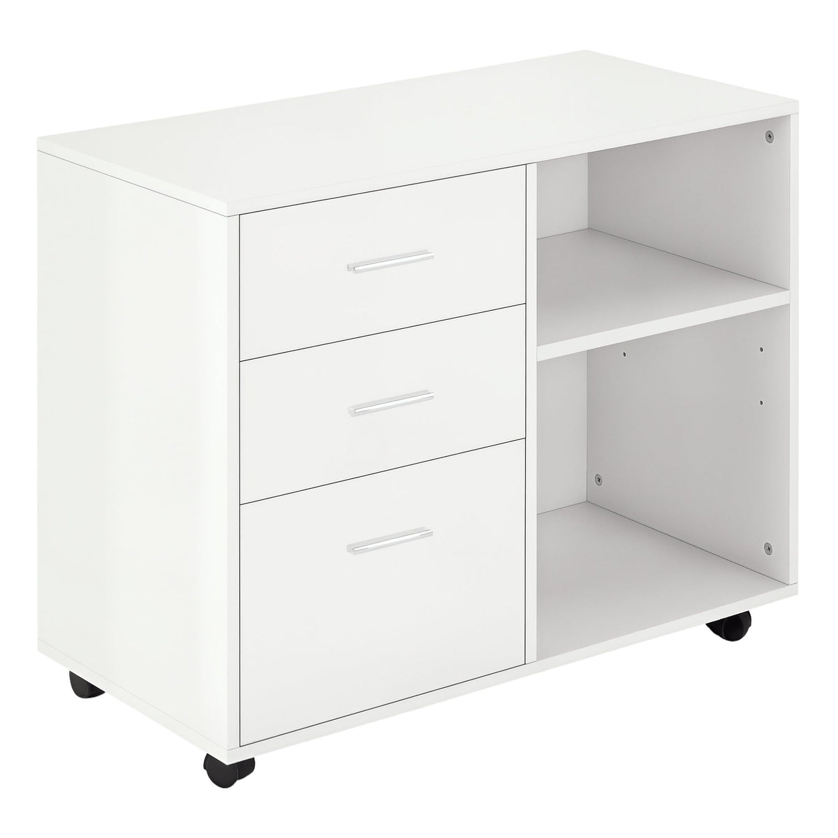 3-Drawer Lateral Filing Cabinet on Wheels - White