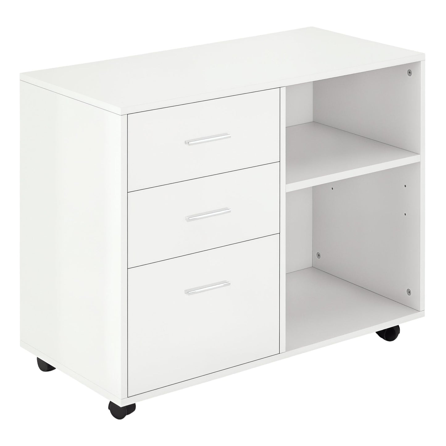 3-Drawer Lateral Filing Cabinet on Wheels - White