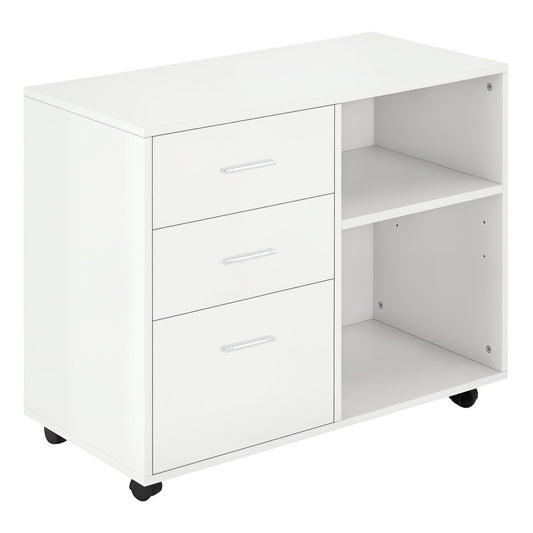 3-Drawer Lateral Filing Cabinet on Wheels - White