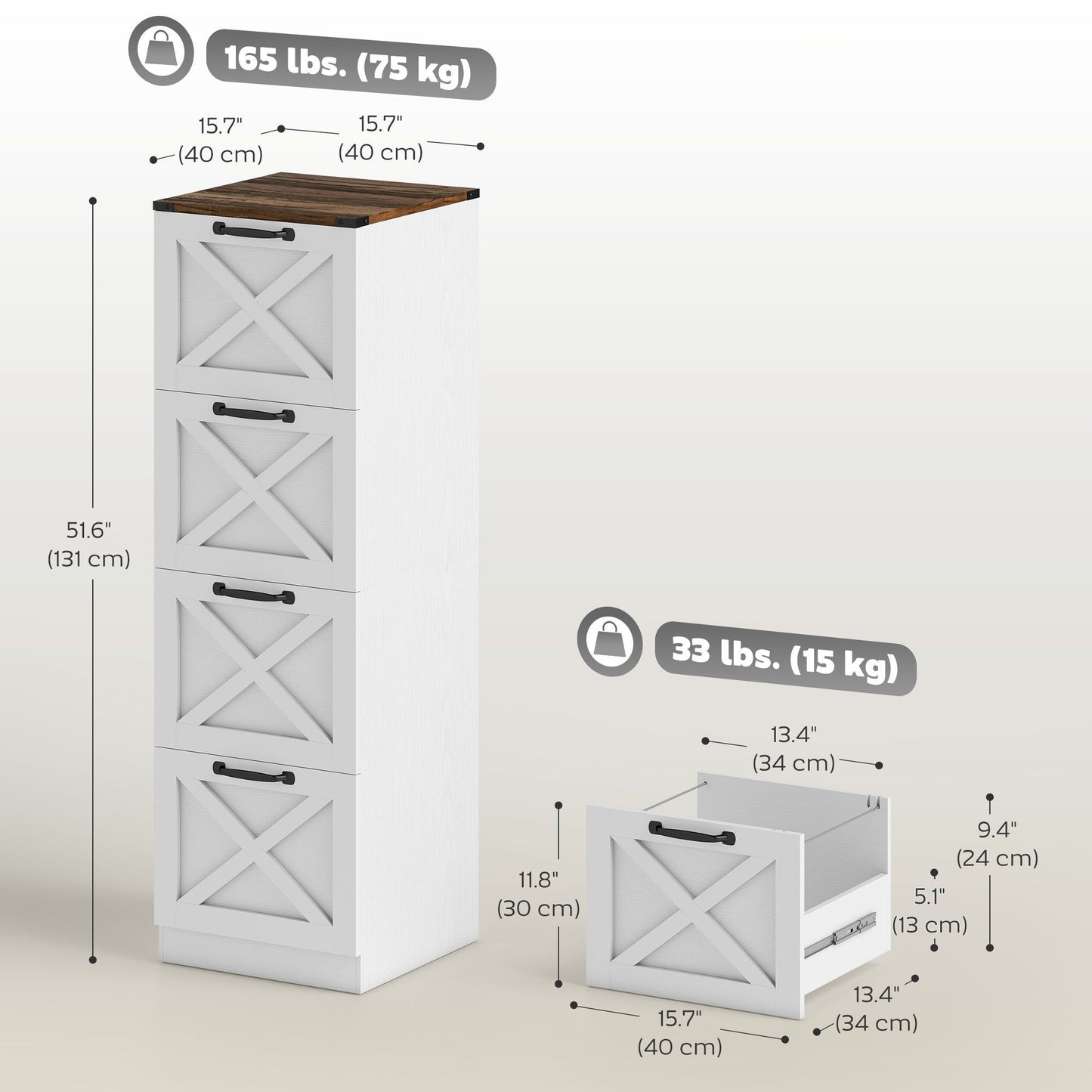 4-Drawer Vertical Filing Cabinet - White