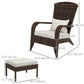 Wicker Adirondack Chair with Ottoman, Patio Cushioned Muskoka Chair with Armrests Brown/Cream White