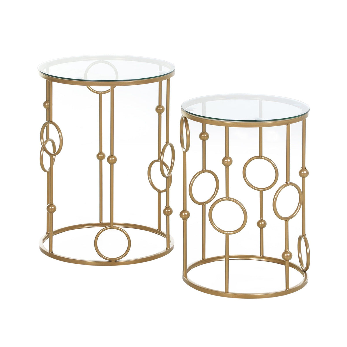 Round Glass-Top Nesting Tables Set of 2 - Gold