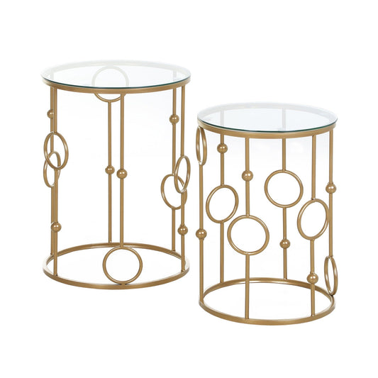 Round Glass-Top Nesting Tables Set of 2 - Gold