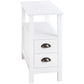 Slim End Table with 2 Drawers and Shelf - White