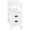 Slim End Table with 2 Drawers and Shelf - White