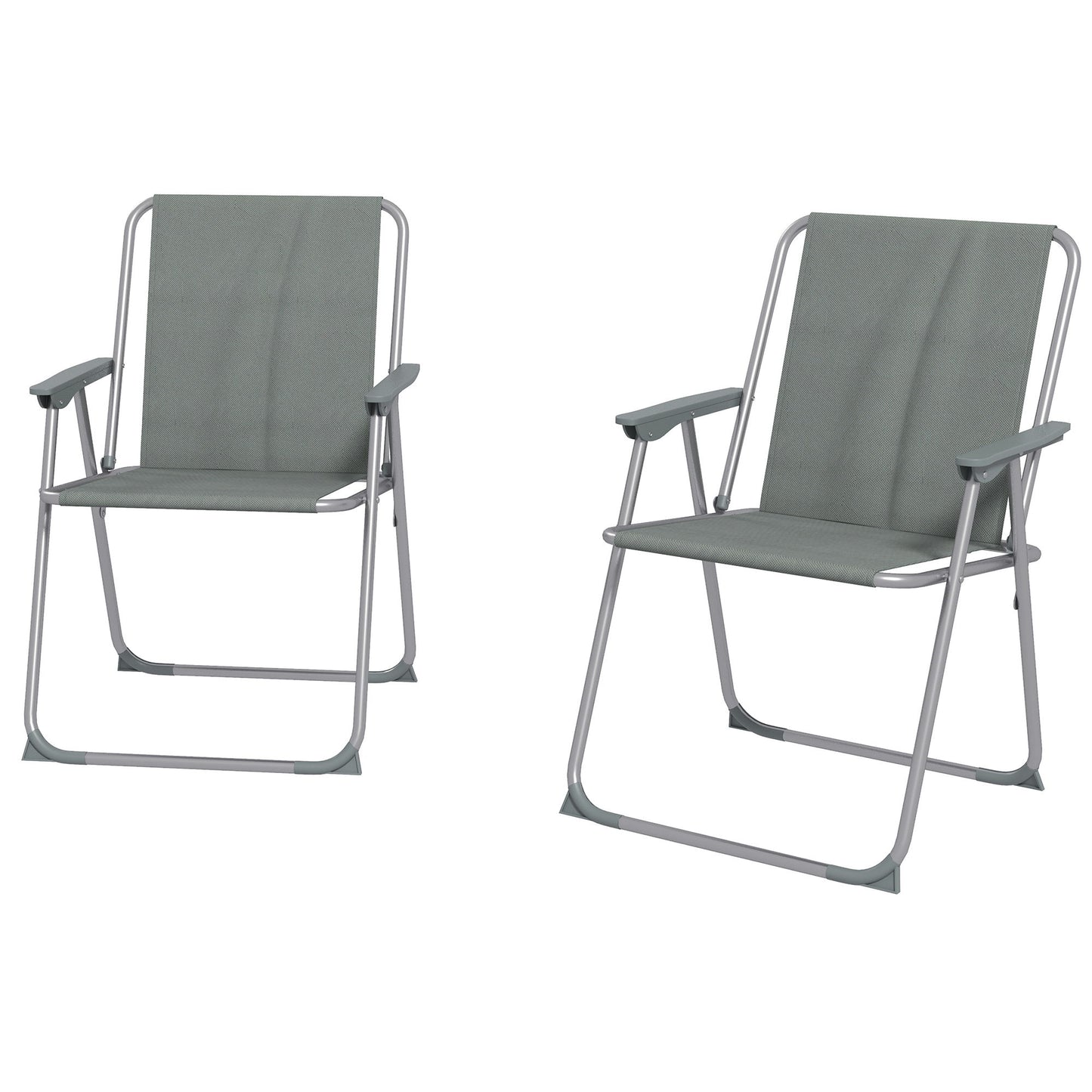 2 Pack Outdoor Folding Chair Set, Portable Camping Chairs with Armrest, Oxford Fabric Seat, Outdoor Chairs, Grey