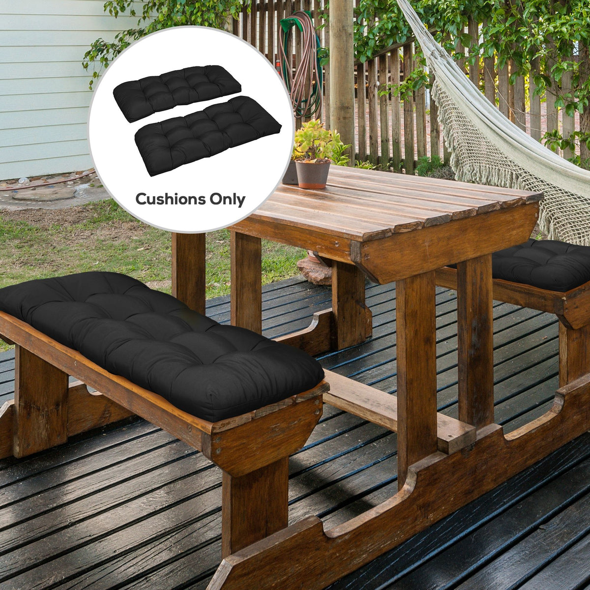 Set of 2 Patio Bench Replacement Cushions, 2 Seater Outdoor Loveseat Cushion Seat Pad, 43" x 19" x 3", Black