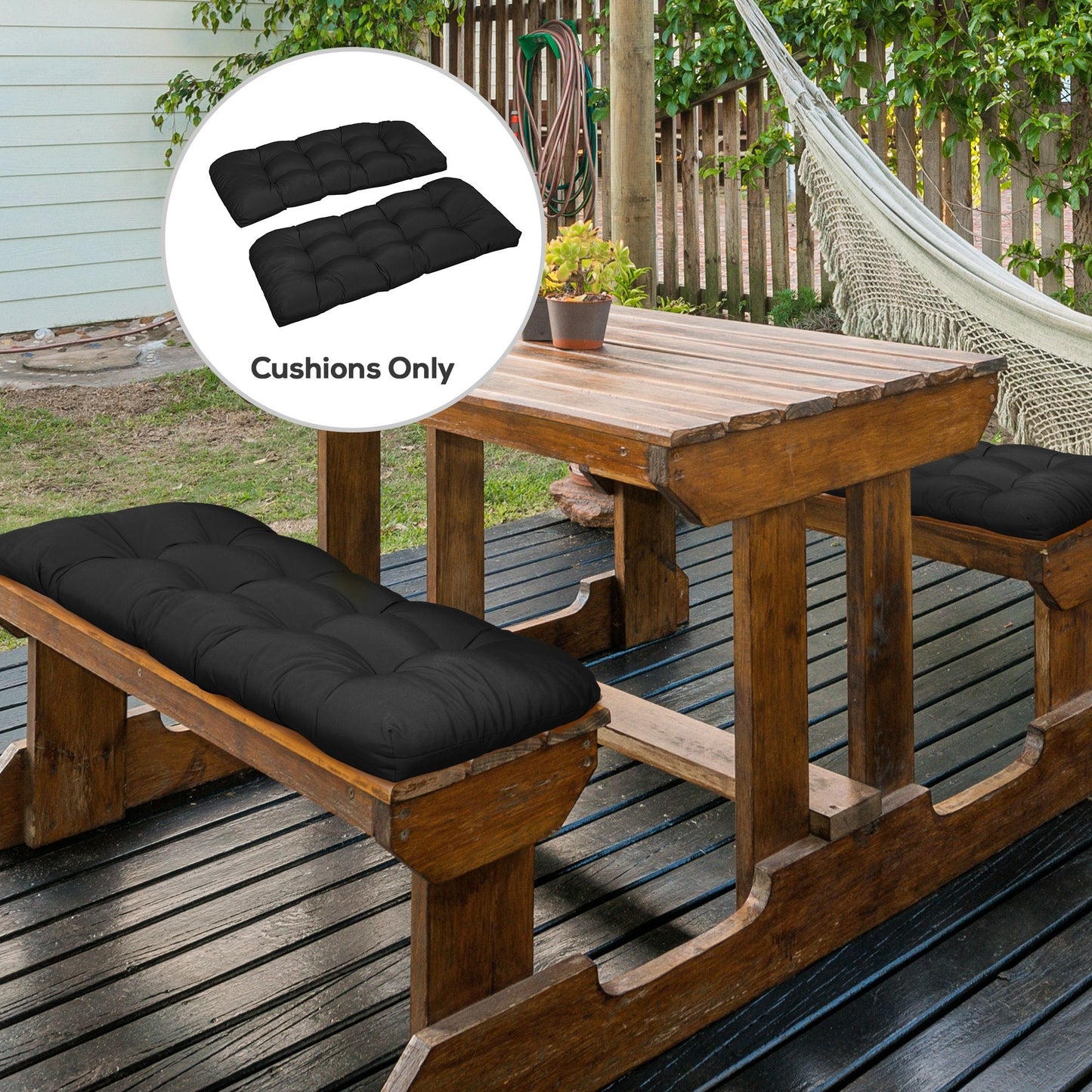 Set of 2 Patio Bench Replacement Cushions, 2 Seater Outdoor Loveseat Cushion Seat Pad, 43" x 19" x 3", Black