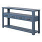 Large Entryway Console with 4 Drawers and 3-Tier Open Shelves, Versatile Table with Adjustable Feet, 62'' L x 14'' W x 32'' H, Navy Blue
