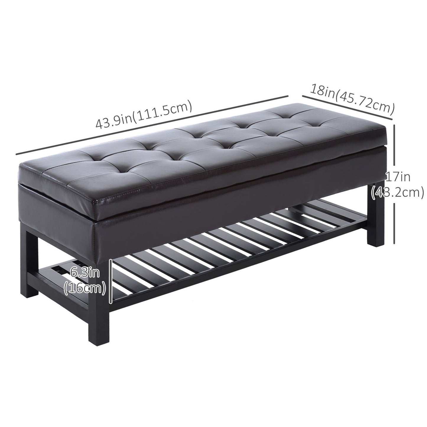 44" Tufted PU Leather Shoe Storage Bench - Brown