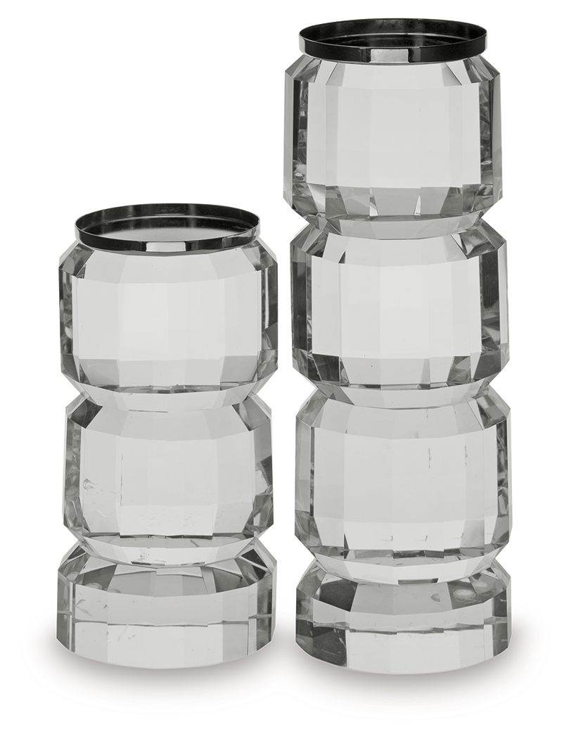 Brentley - Candle Holder Set (Set of 2) - Clear / Silver Finish