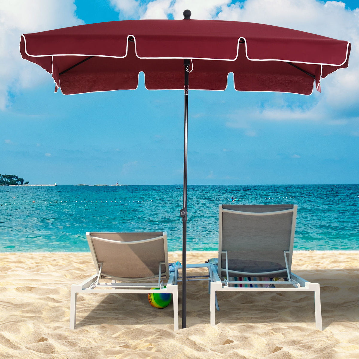 6.5x4ft Rectangle Patio Umbrella Aluminum Tilt Adjustable Garden Parasol Sun Shade Outdoor Canopy Wine Red