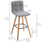 Modern Bar Stools Set of 2, 38" Upholstered Kitchen Island Stool with Solid Wood Legs, Grey