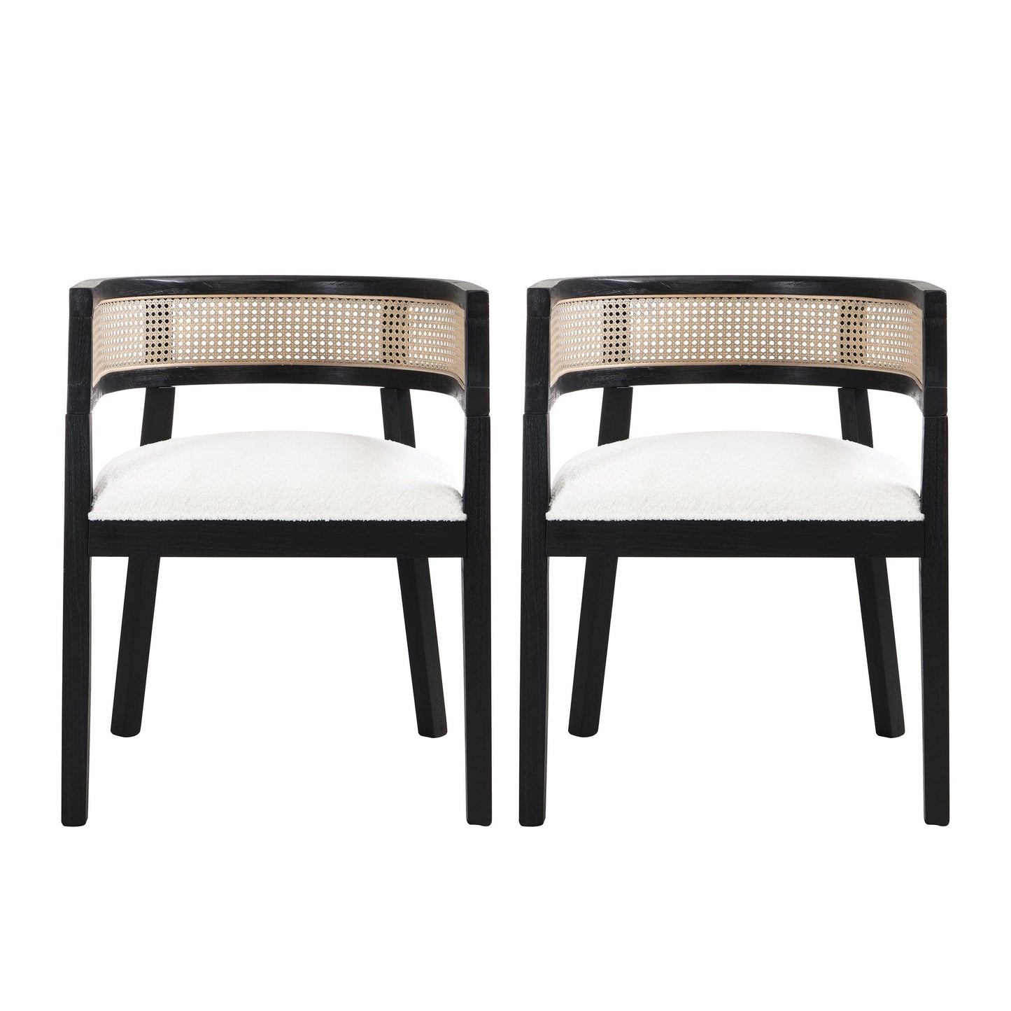 Set of 2 Dining Chairs with Rattan Backrest, Wood Frame, Dining Seats for Ultimate Comfort and Style, 22.5" L x 22" W x 29.5" H, Beige+Black