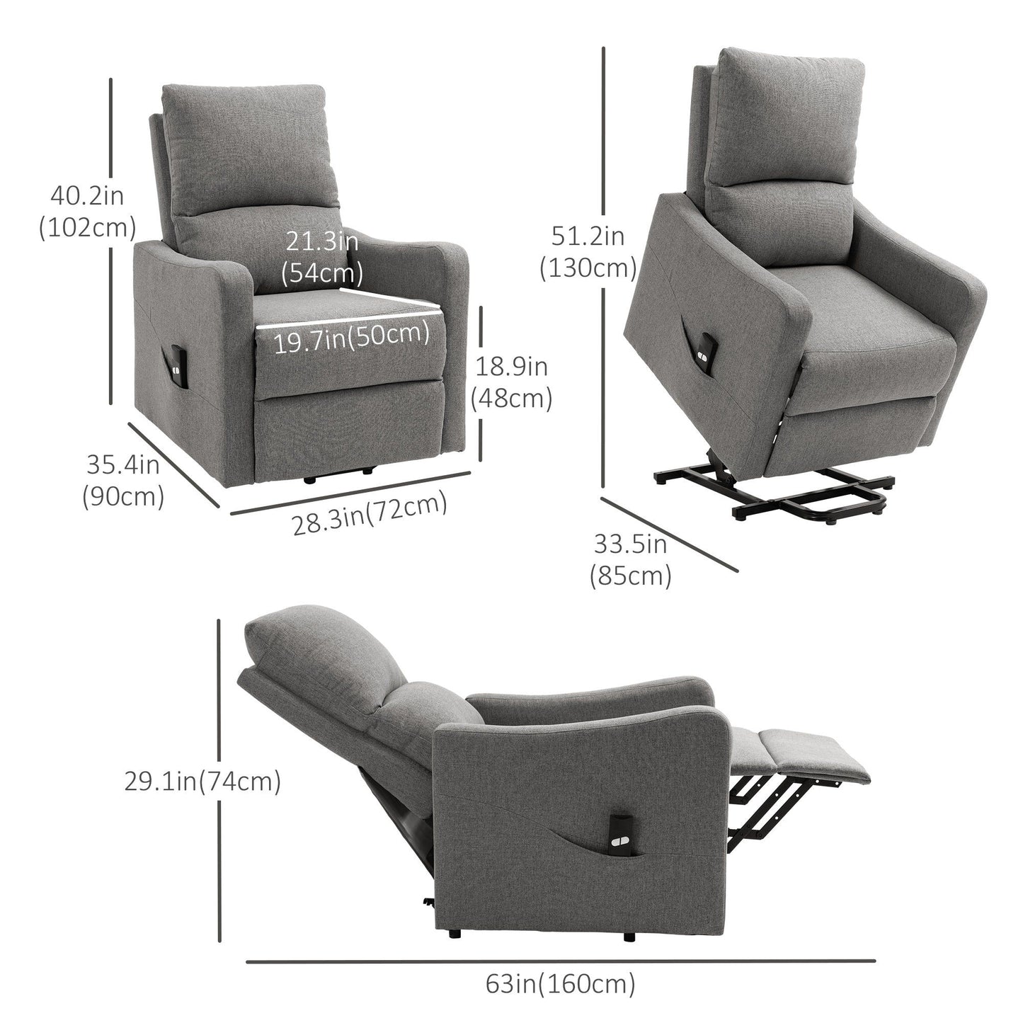 Power Lift Recliner with Remote - Grey