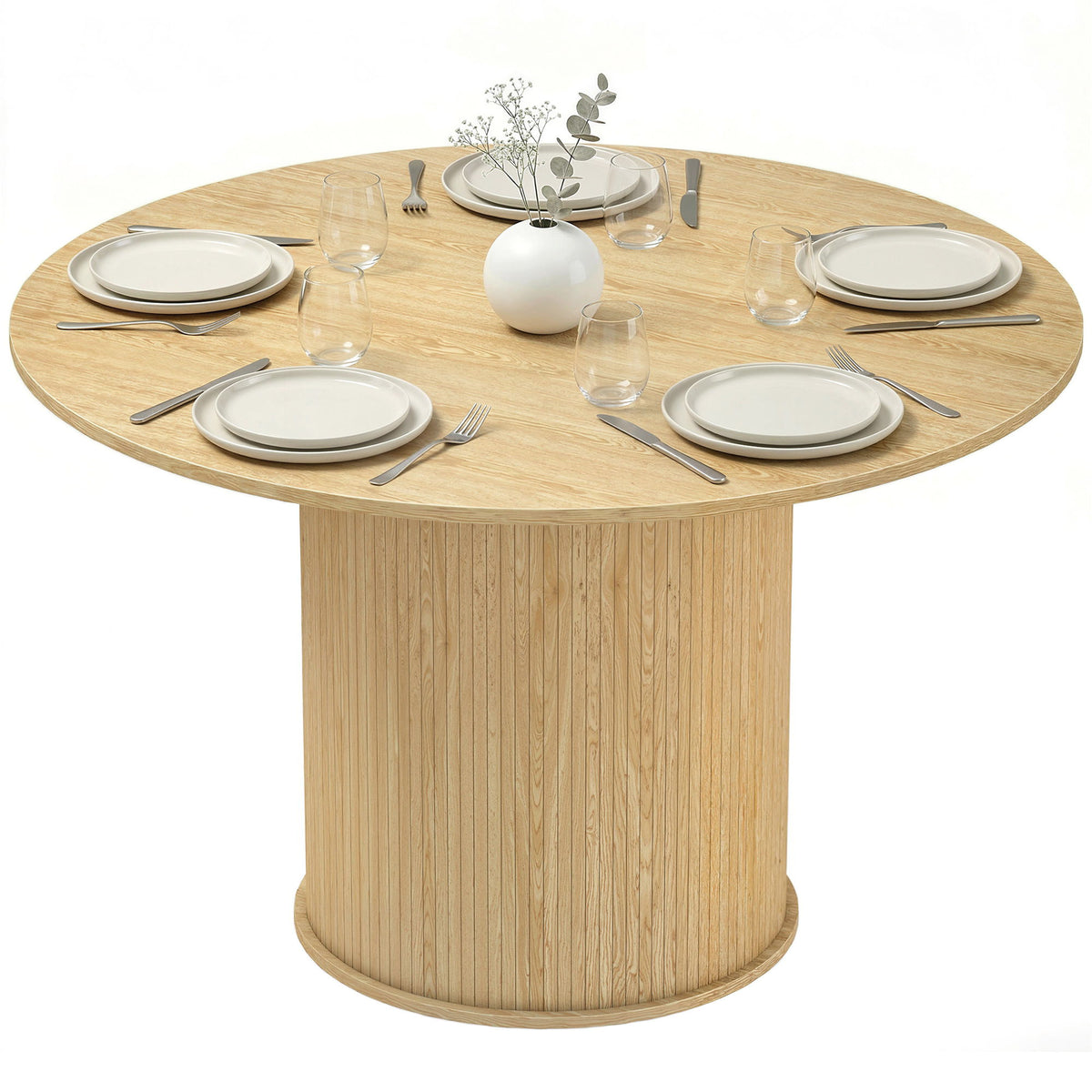 Round Dining Table for 5, 47 Inch Kitchen Table with Fluted Pedestal Base, for Kitchen Living Room Dining Room, Natural