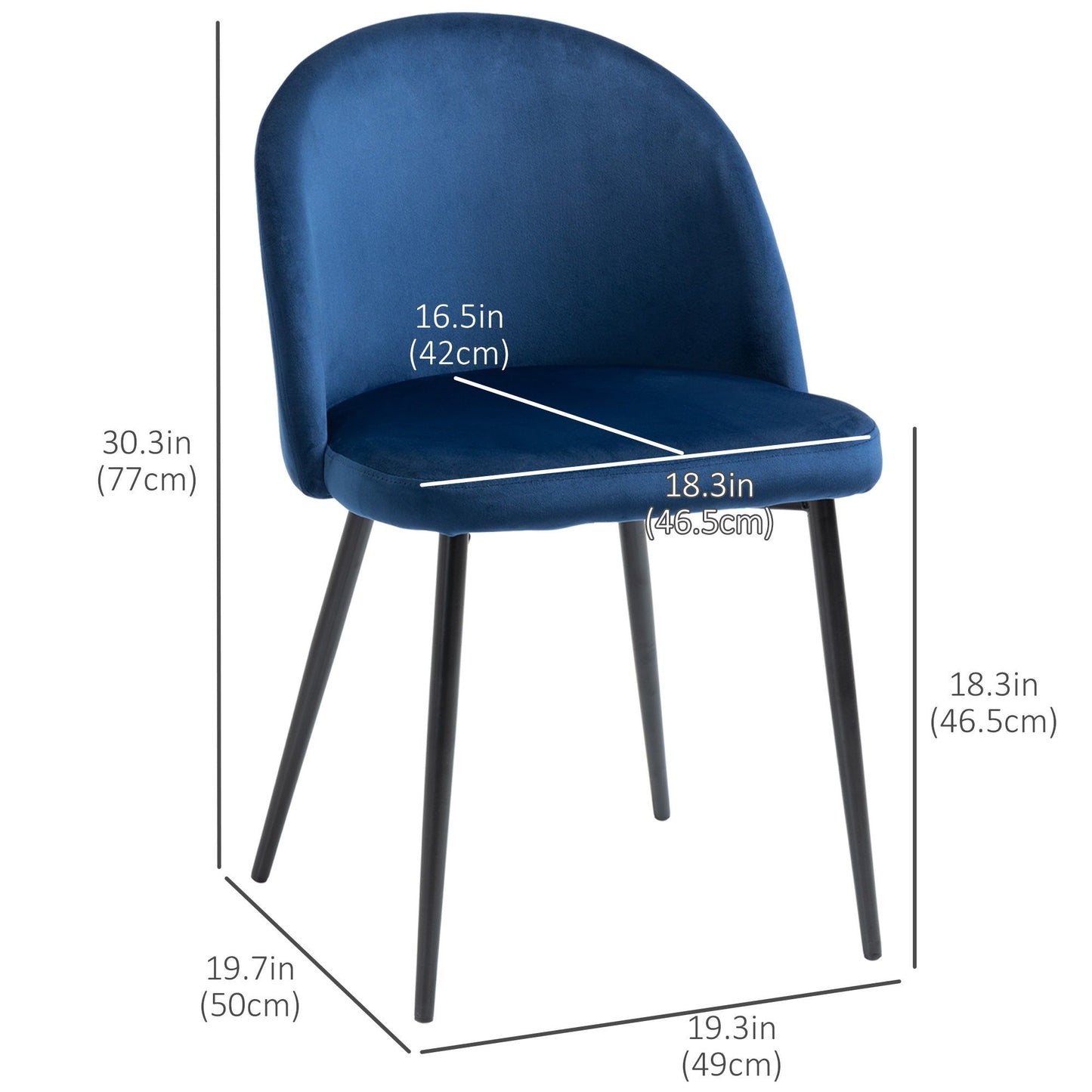 Velvet Mid-Back Dining Chairs Set of 4 - Dark Blue