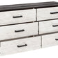 Shawburn - White / Black / Gray - Six Drawer Dresser - Pewter-tone Pulls