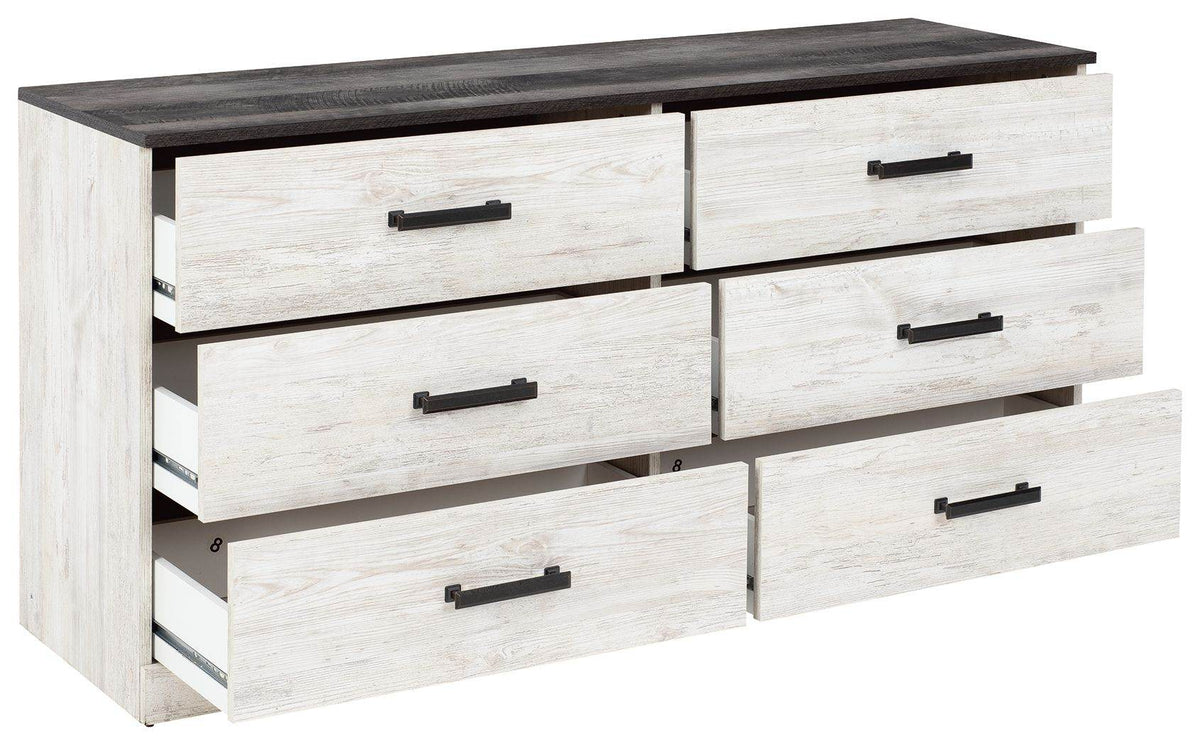 Shawburn - White / Black / Gray - Six Drawer Dresser - Pewter-tone pulls - Forward Furniture