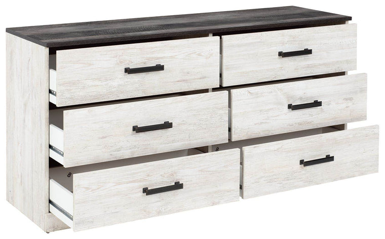 Shawburn - White / Black / Gray - Six Drawer Dresser - Pewter-tone pulls - Forward Furniture