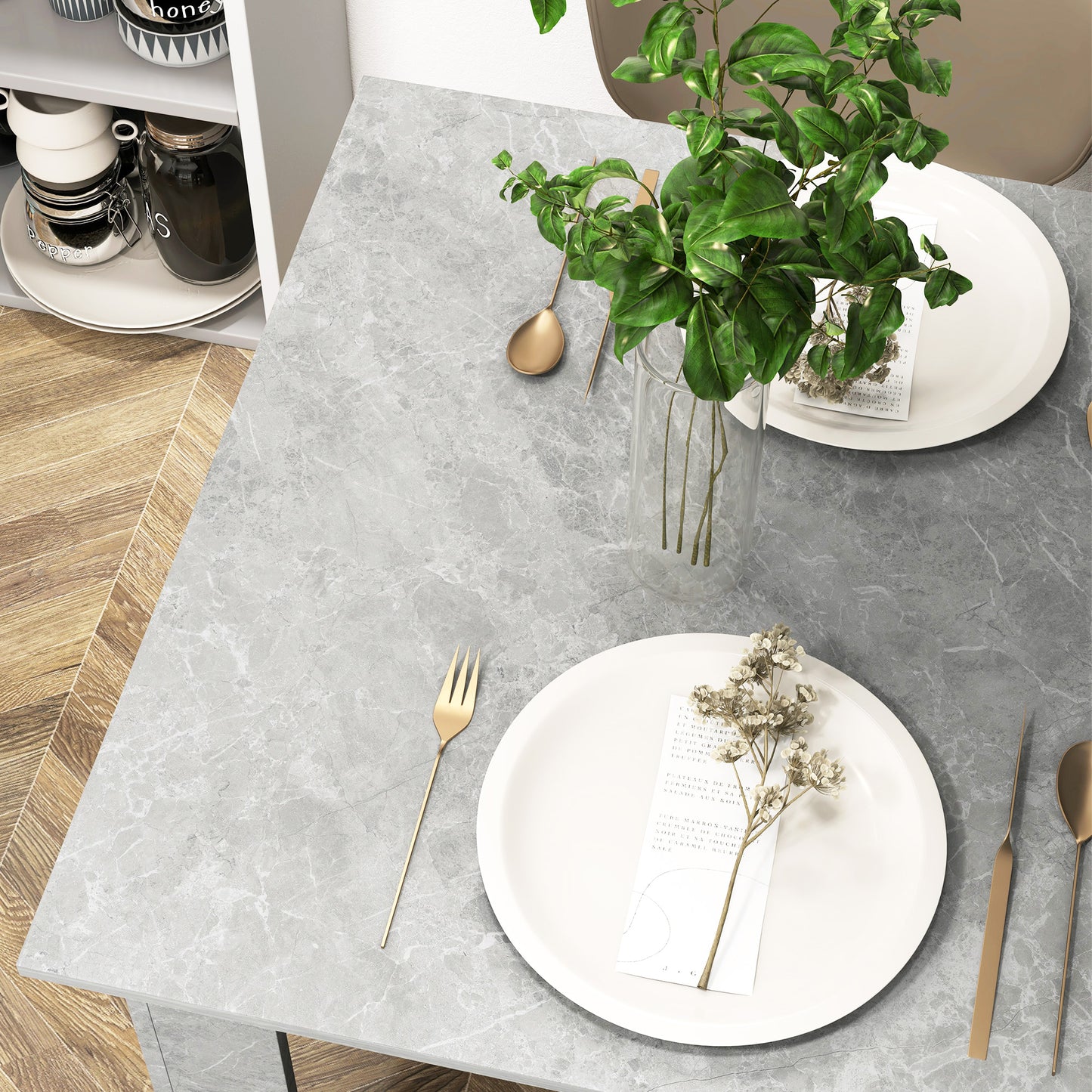 Square Dining Table, Modern Dining Room Table with Faux Cement Effect, Space Saving Small Kitchen Table, Cement Grey