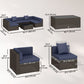 7pc Garden Wicker Sectional Set w/ Tea Table Patio Rattan Lounge Sofa Outdoor Deck Furniture Navy Blue