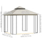 10'x10' Soft-top Patio Gazebo with Double Tier Roof, Mesh Curtains, Display Shelves, Top Hooks, Beige