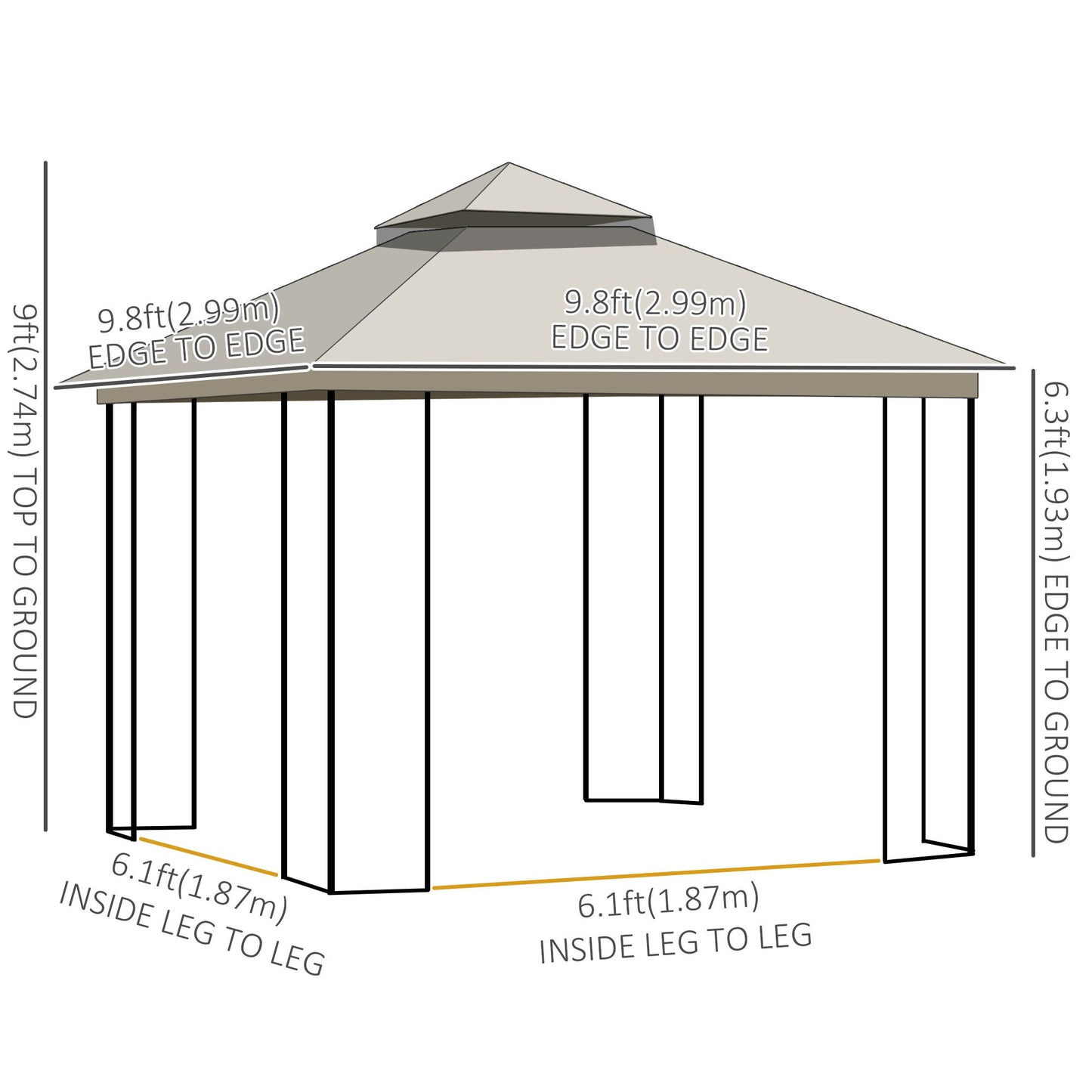 10'x10' Soft-top Patio Gazebo with Double Tier Roof, Mesh Curtains, Display Shelves, Top Hooks, Beige