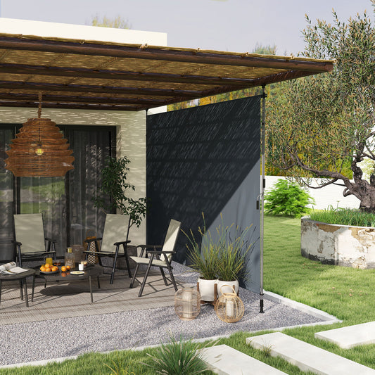 11.5' x 10' Manual Retractable Patio Awning, Outdoor Privacy Screen with UPF30+ & Water-Resistant Fabric, Dark Grey