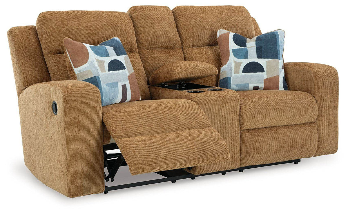 Kanlow - Honey - Dbl Reclining Loveseat With Console - Fabric - Forward Furniture