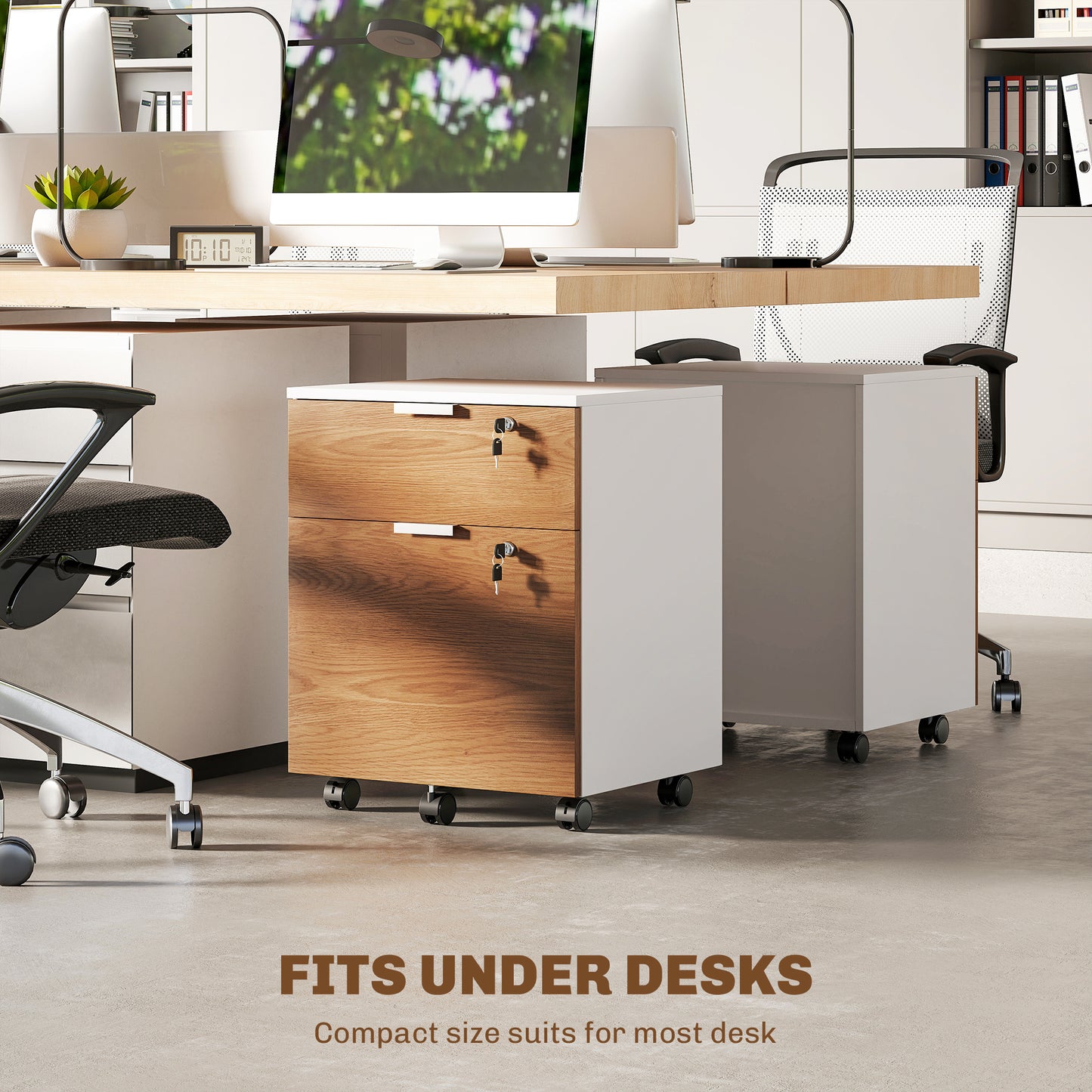 2 Drawer Small Filing Cabinet Lockable Office Storage Cabinet with Hanging Bars for A4 Legal Letter White Nature Wood
